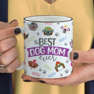 Best Dog Mom Ceramic Coffee Mug with Cute Dog Pattern and personalized dog name