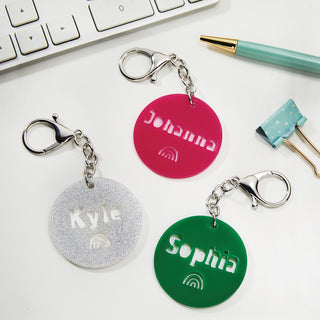 Round Acrylic Keychain with rainbow and personalized name