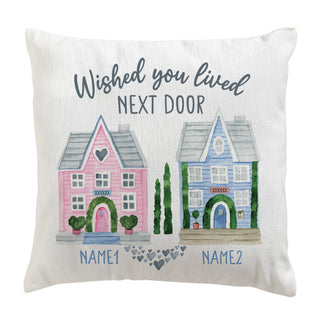 Wished You Lived Next Door Pink & Blue Houses Personalized Throw Pillow