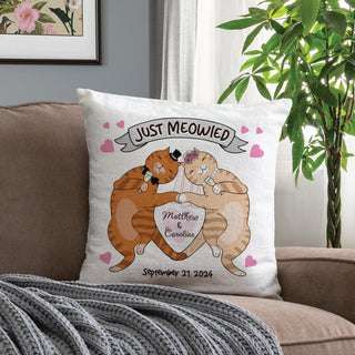 Just married thoughtful throw pillow with cat couple gift for cat lovers
