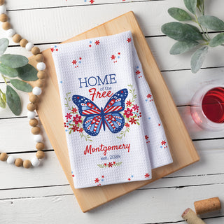 Patriotic Waffle Tea Towel with Butterfly Design personalized