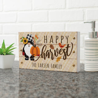 Happy Harvest Gnome White Wood Block Sign
