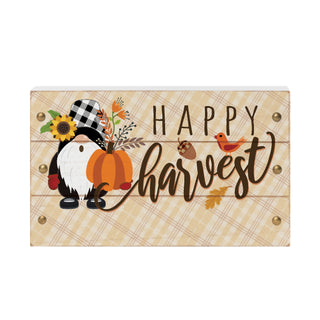 Happy Harvest Gnome White Wood Block Sign
