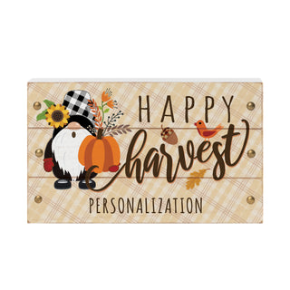 Happy Harvest Gnome White Wood Block Sign