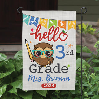 Hello Grade School Owl Garden Flag with 12x18
