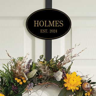 Family Name Black & Gold Wreath Door Hanger