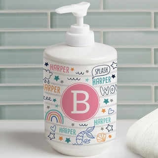 Fun Girl Doodles Pink Initial & Name Pattern Soap Dispenser