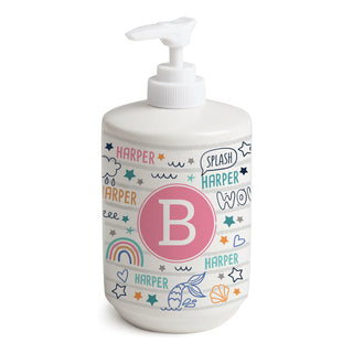 Fun Girl Doodles Pink Initial & Name Pattern Soap Dispenser