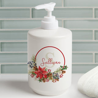 Poinsettia Wreath Name & Initial Soap Dispenser