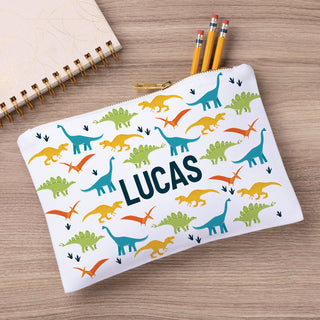 Colorful Dino Pattern White Zipper Pouch