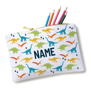 Colorful Dino Pattern White Zipper Pouch