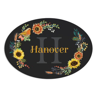 Fall Floral Name & Initial Oval Metal Plaque