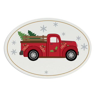 Holiday Red Truck Oval Metal Plaque