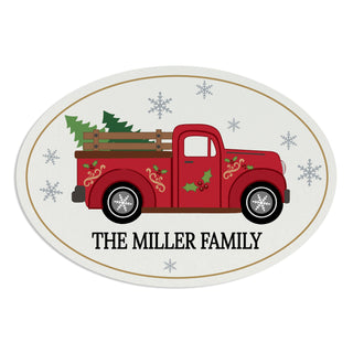 Holiday Red Truck Oval Metal Plaque