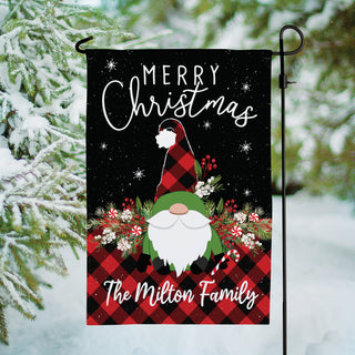 Merry Christmas Buffalo Check Gnome Garden Flag