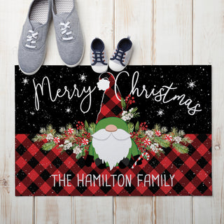 Merry Christmas Buffalo Check Gnome Doormat - 18x27 Inch, 1/8" Thin