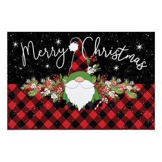 Merry Christmas Buffalo Check Gnome Doormat - 18x27 Inch, 1/8" Thin