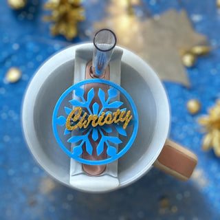 Tumbler Tag with Snowflake Design and Personalized with Name