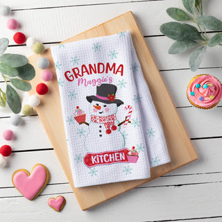Cute Grandma Snowlady Waffle Tea Towel