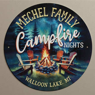 Campfire Nights Round Metal Sign