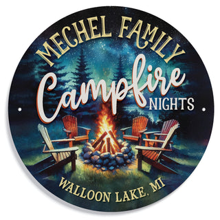 Campfire Nights Round Metal Sign