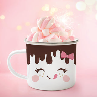 Chocolate Marshmallow Face Pink Bow Camp Mug