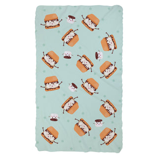 Cute S'Mores Characters Pattern Fuzzy Blanket - Aqua