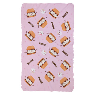 Cute S'Mores Characters Pattern Fuzzy Blanket - Pink