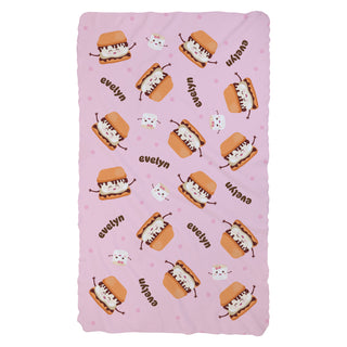 Cute S'Mores Characters Pattern Fuzzy Blanket - Pink