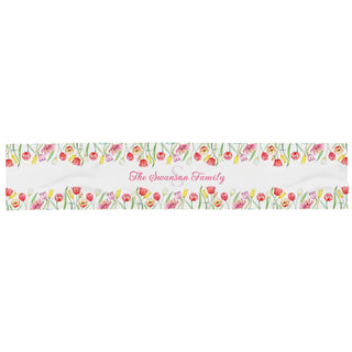 Watercolor Tulips Pattern Name & Initial Table Runner 