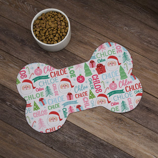 Whimsy Christmas Icons & Name Pattern Bone Shape Pet Mat