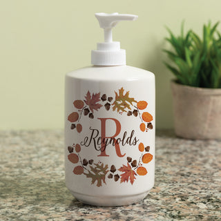 Autumn Wreath Family Name And Initial Soap Dispenser