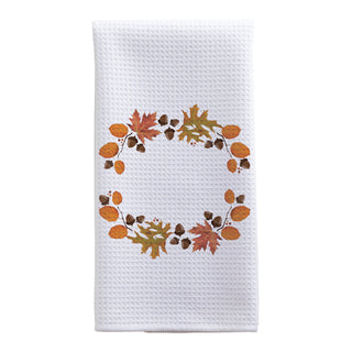 Autumn Wreath Family Name And Initial Waffle Style Tea Towel