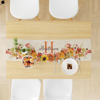 Autumn Foliage Family Name And Initial Table Runner 13.5x71