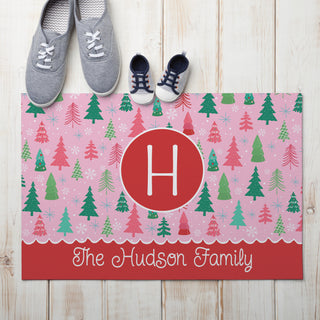 Whimsical Pink Pine Forest Doormat - 18x27 Inch, 1/8" Thin