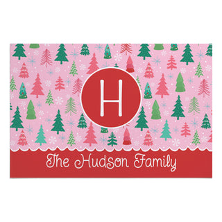 Whimsical Pink Pine Forest Doormat - 18x27 Inch, 1/4" Thick