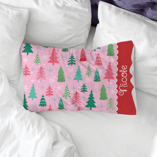 Whimsical Pink Pine Forest Pillowcase