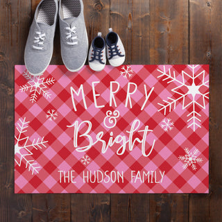 Merry & Bright Pink and Red Check Doormat - 18x27 Inch, 1/4" Thick