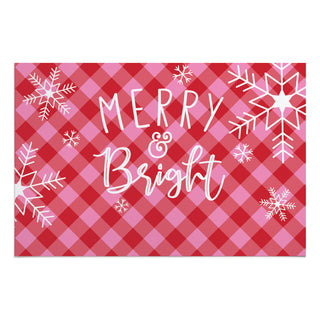 Merry & Bright Pink and Red Check Doormat - 18x27 Inch, 1/8" Thin
