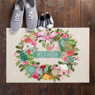 Whimsical Ornament Wreath Doormat - 18x27 Inch, 1/4" Thick