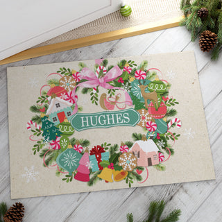 Whimsical Ornament Wreath Doormat - 18x27 Inch, 1/4" Thick