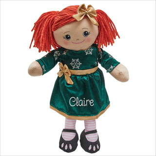 Rag Doll with Dark Green Velvet Snowflake Dress - Red Hair