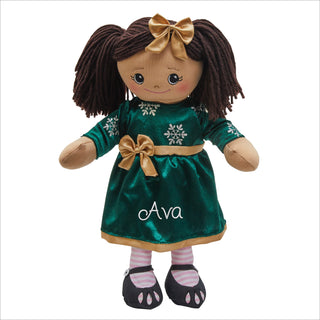 Rag Doll with Dark Green Velvet Snowflake Dress - Hispanic