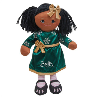 Rag Doll with Dark Green Velvet Snowflake Dress - African American