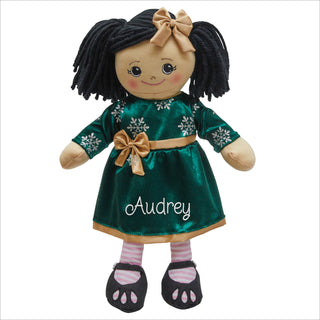 Rag Doll with Dark Green Velvet Snowflake Dress - Asian