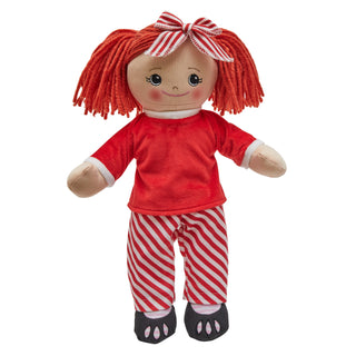 Rag Doll With Red & White Striped PJs - Red Hair