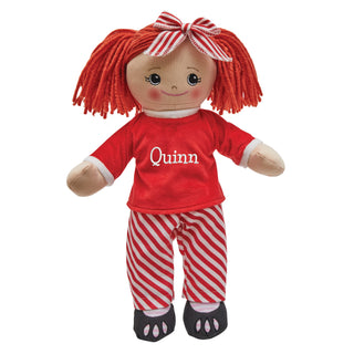 Rag Doll With Red & White Striped PJs - Red Hair