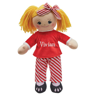 Rag Doll With Red & White Striped PJs - Blonde Hair