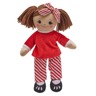 Rag Doll With Red & White Striped PJs - Brunette Hair
