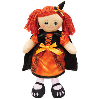 Rag Doll with Orange & Black Halloween Witch Dress - Red Hair